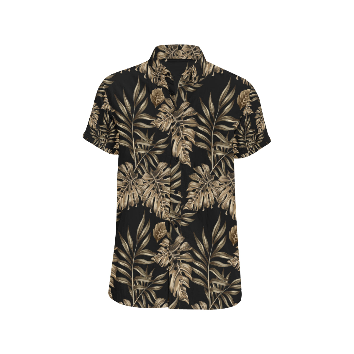 Brown Tropical Palm Leaves Men's Short Sleeve Button Up Shirt