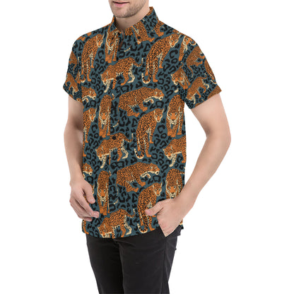Jaguar Pattern Print Design 04 Men's Short Sleeve Button Up Shirt