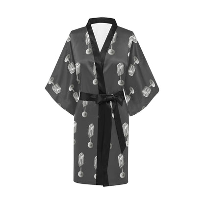 Microphone Vintage Pattern Print Design 01 Women's Short Kimono