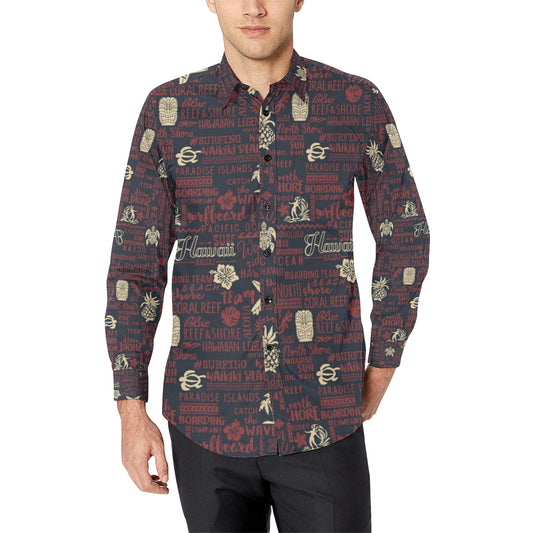 Hawaiian Themed Pattern Print Design H017 Men's Long Sleeve Shirt