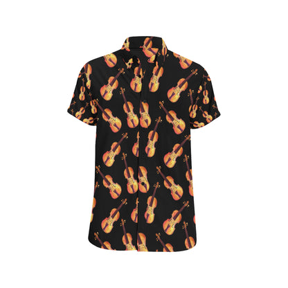 Violin Pattern Print Design 04 Men's Short Sleeve Button Up Shirt