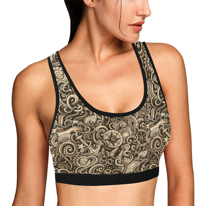 Nautical Tattoo Design Themed Print Sports Bra