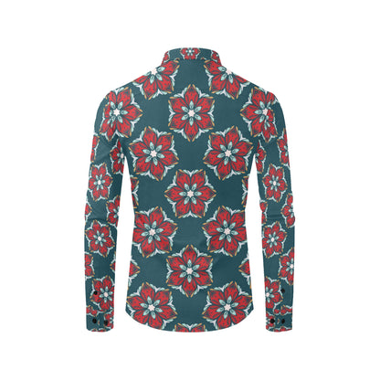 Poinsettia Pattern Print Design A03 Men's Long Sleeve Shirt