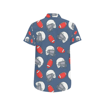 American Football Helmet Design Pattern Men's Short Sleeve Button Up Shirt