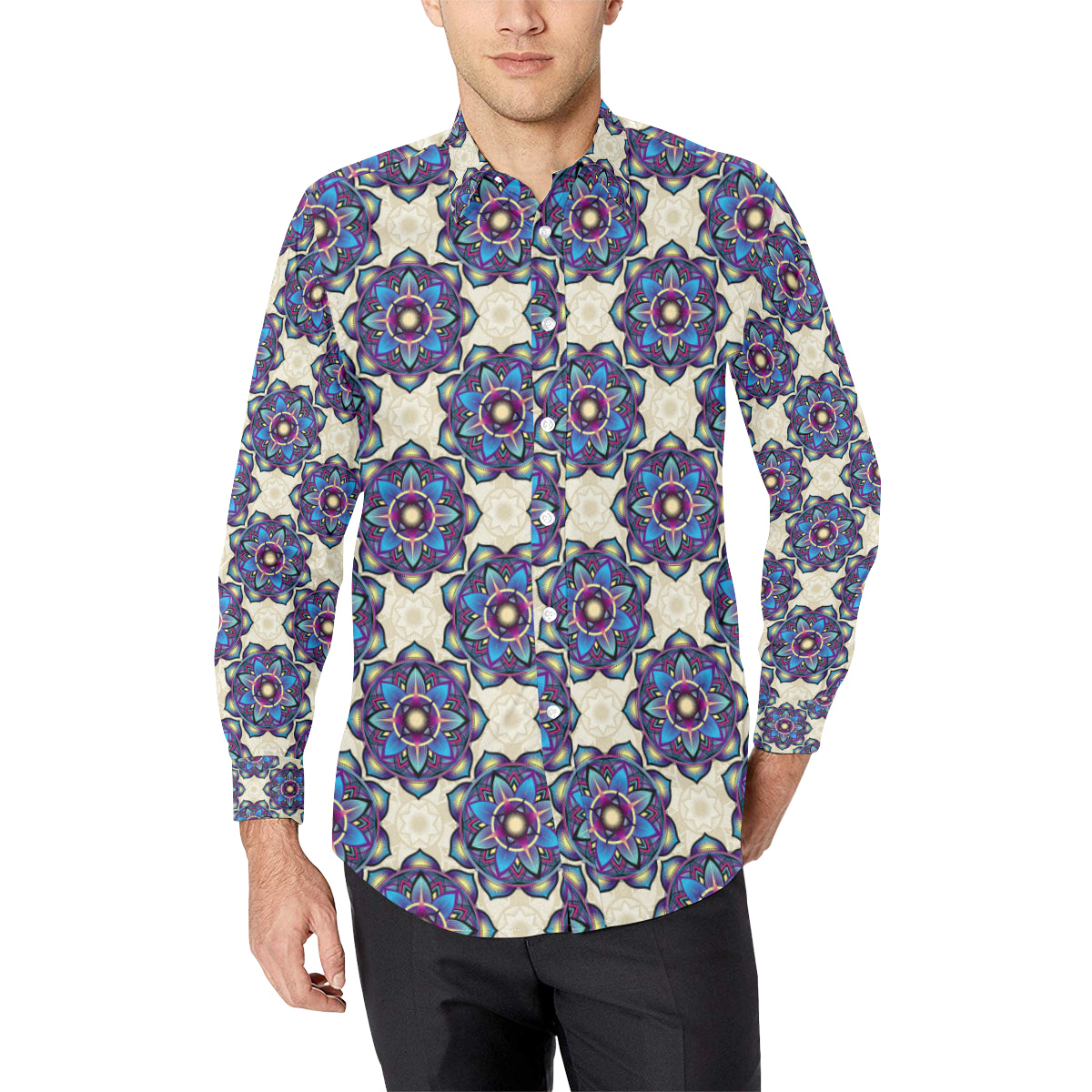 lotus Boho Pattern Print Design LO08 Men's Long Sleeve Shirt