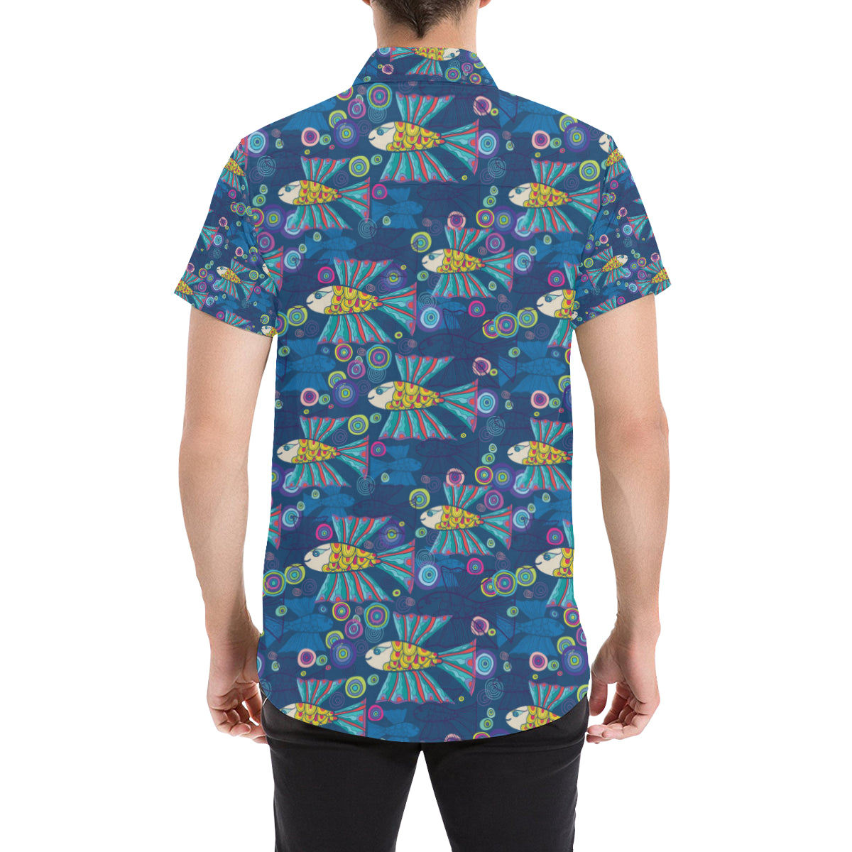 Flying Fish Pattern Print Design 01 Men's Short Sleeve Button Up Shirt