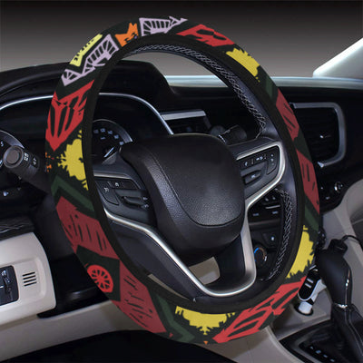 African Pattern Print Design 08 Steering Wheel Cover with Elastic Edge