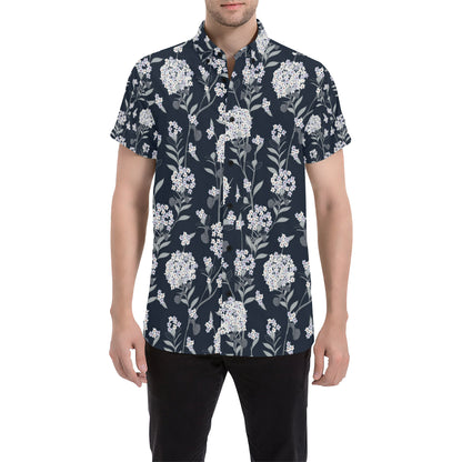Hydrangea Pattern Print Design HD07 Men's Short Sleeve Button Up Shirt