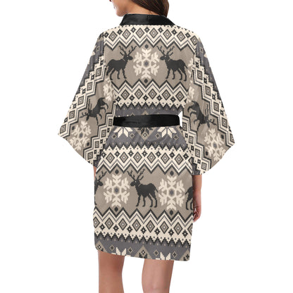 Nordic Pattern Print Design A01 Women's Short Kimono