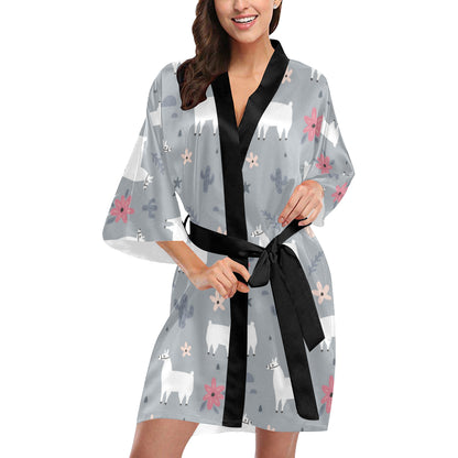 Llama Pattern Print Design 010 Women's Short Kimono