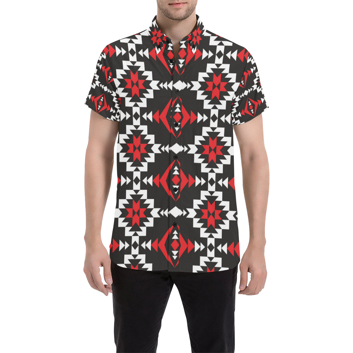 Navajo Pattern Print Design A02 Men's Short Sleeve Button Up Shirt