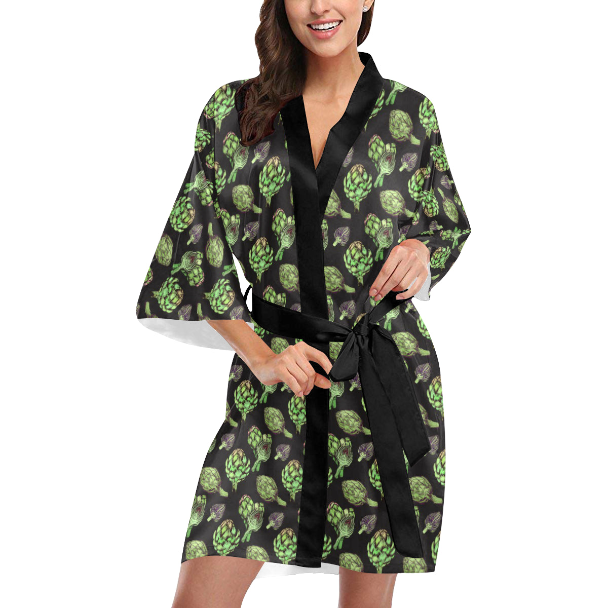 Artichoke Pattern Print Design 02 Women's Short Kimono