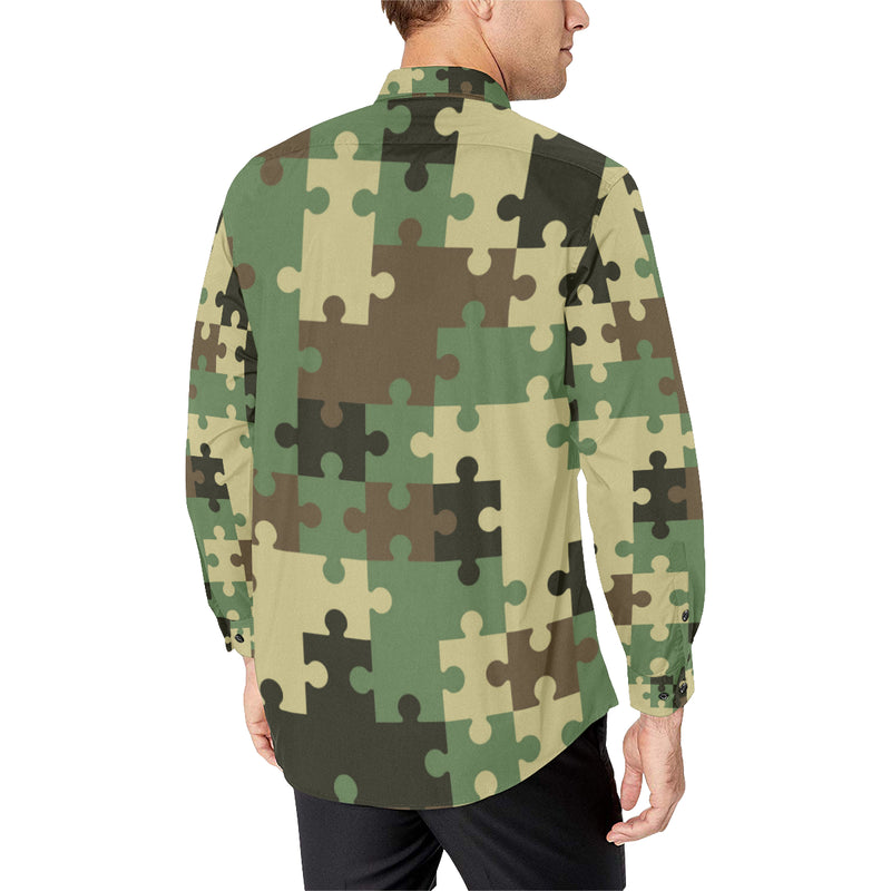 Puzzle Camo Pattern Print Design A03 Men's Long Sleeve Shirt