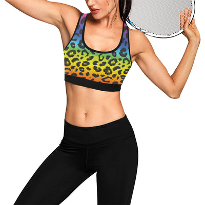 Rainbow Leopard Pattern Print Design A01 Sports Bra