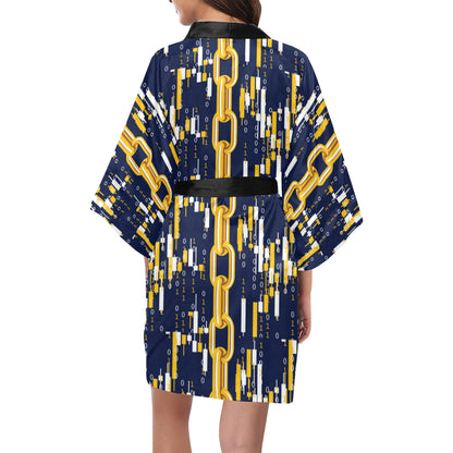 Cryptocurrency Chain Pattern Print Design 03 Women's Short Kimono