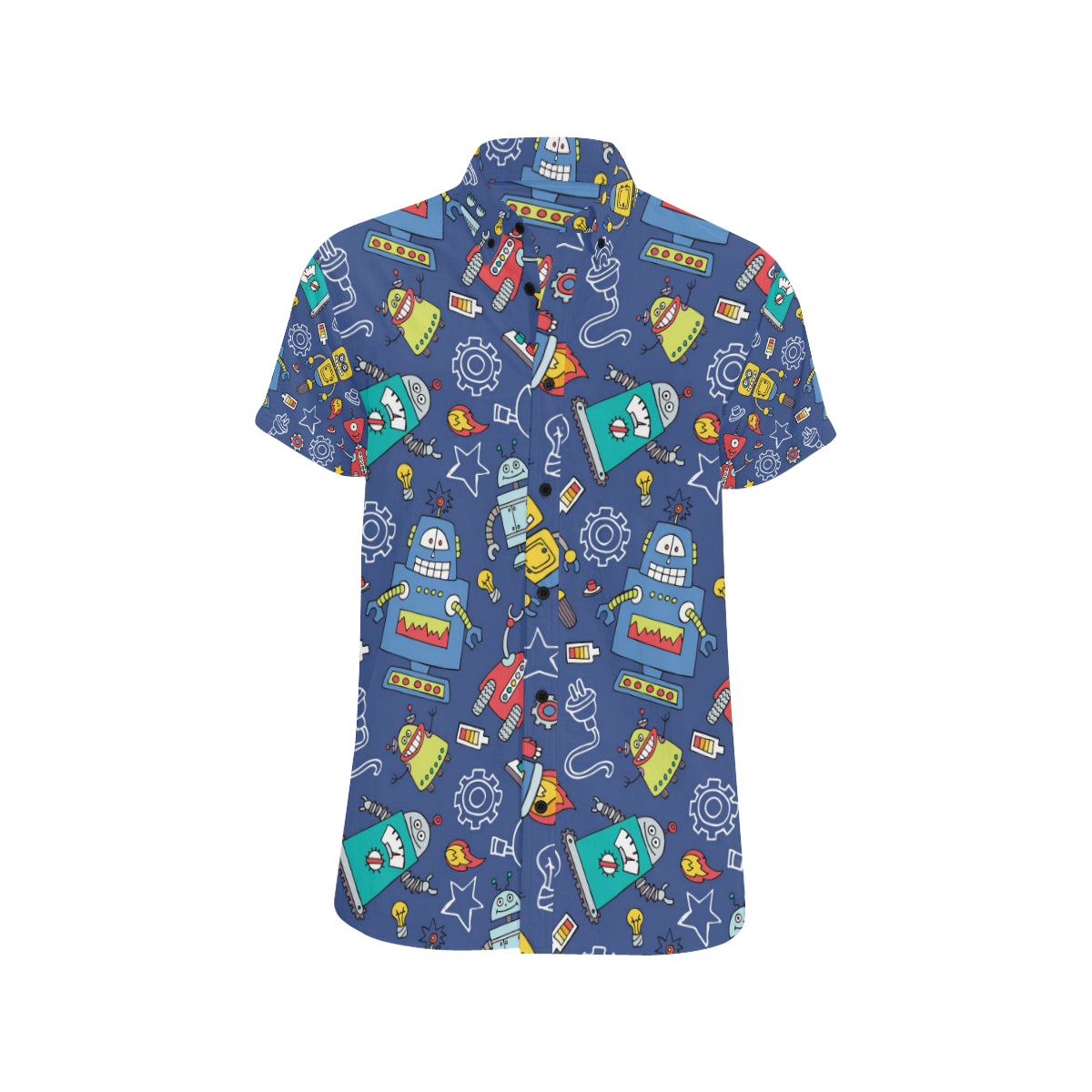 Robot Pattern Print Design A03 Men's Short Sleeve Button Up Shirt