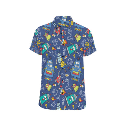 Robot Pattern Print Design A03 Men's Short Sleeve Button Up Shirt