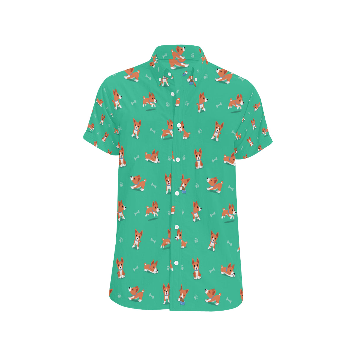 Basenji Pattern Print Design 02 Men's Short Sleeve Button Up Shirt