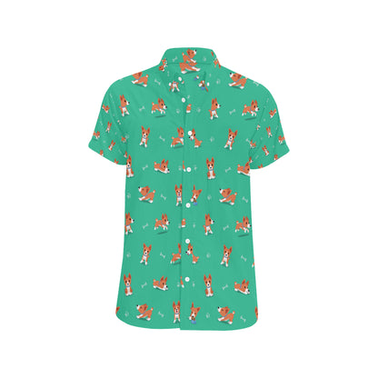 Basenji Pattern Print Design 02 Men's Short Sleeve Button Up Shirt