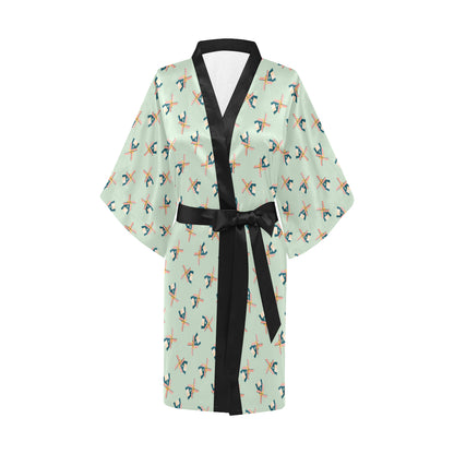Windmill Pattern Print Design 02 Women's Short Kimono