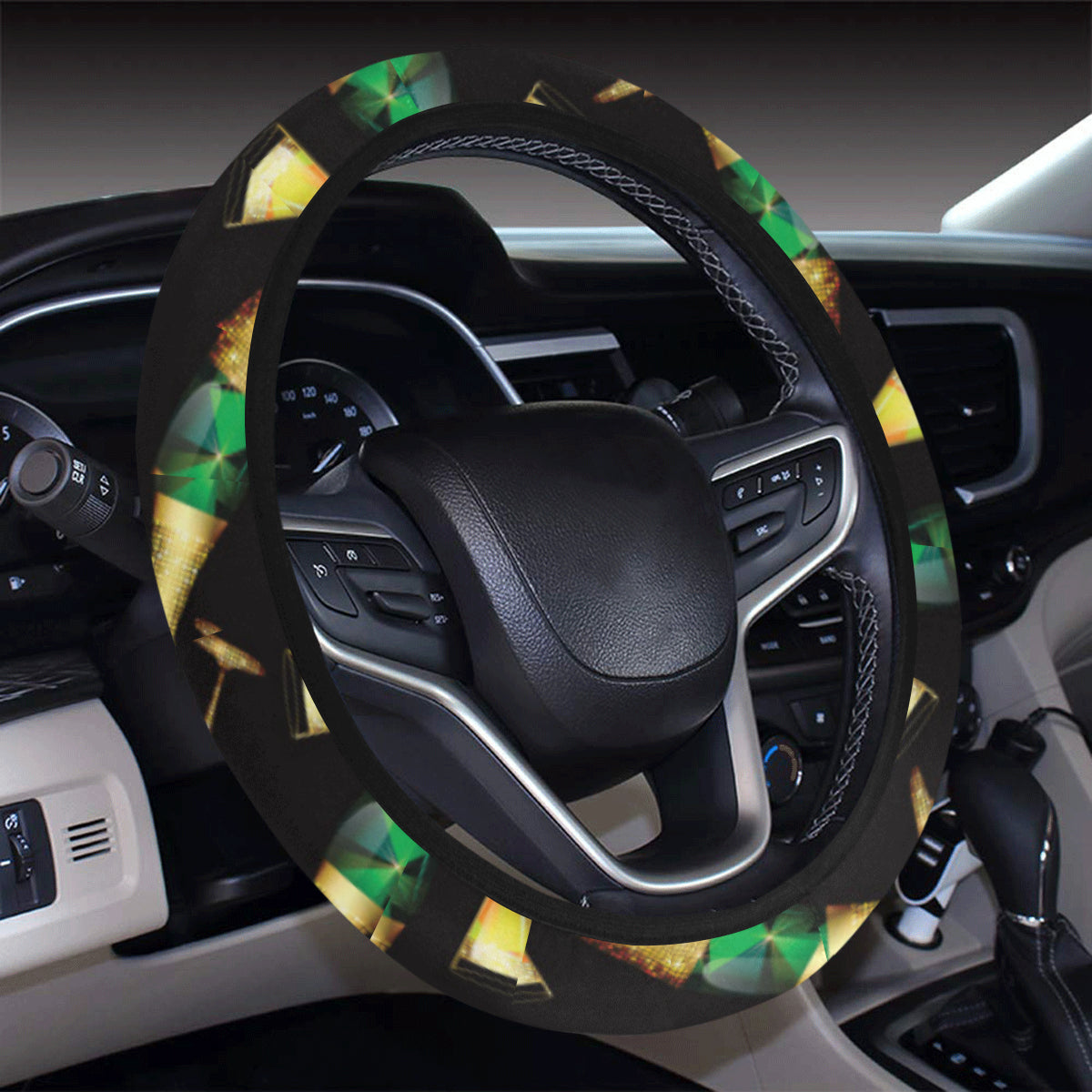 Champagne Pattern Print Design 02 Steering Wheel Cover with Elastic Edge