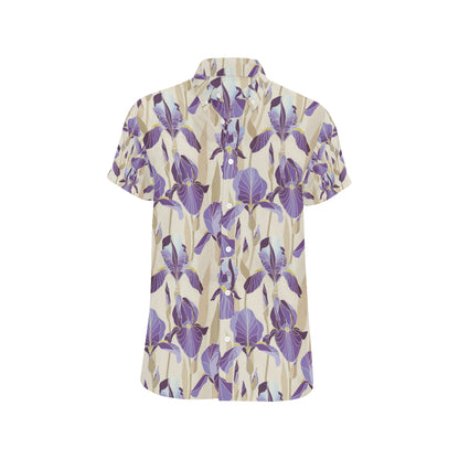 Iris Pattern Print Design IR02 Men's Short Sleeve Button Up Shirt