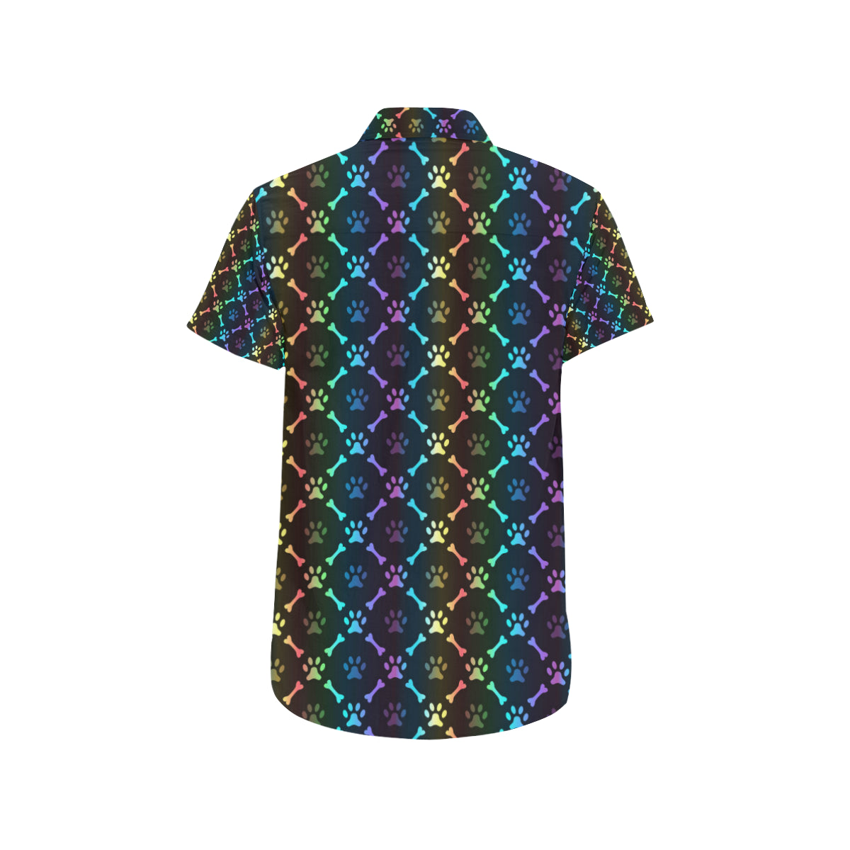 Paw Rainbow Print Men's Short Sleeve Button Up Shirt