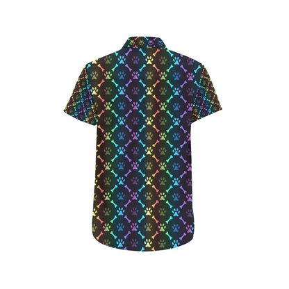 Paw Rainbow Print Men's Short Sleeve Button Up Shirt