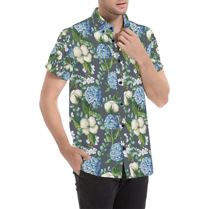 Hydrangea Pattern Print Design 02 Men's Short Sleeve Button Up Shirt