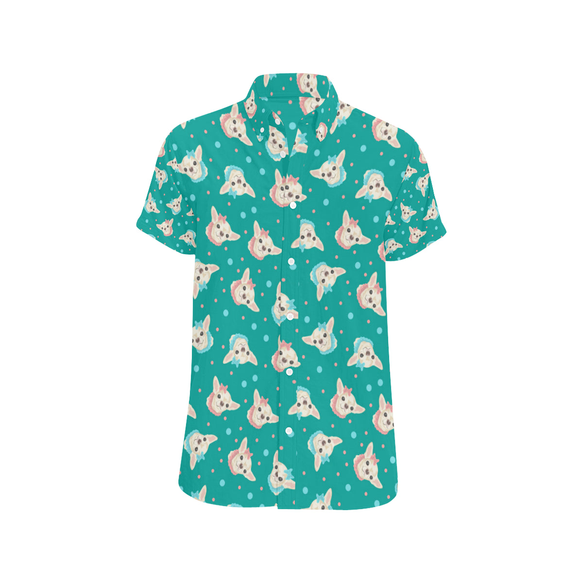 Chihuahua Polka Dot Pattern Men's Short Sleeve Button Up Shirt