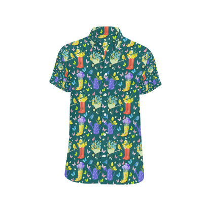 Gardening Pattern Print Design G08 Men's Short Sleeve Button Up Shirt