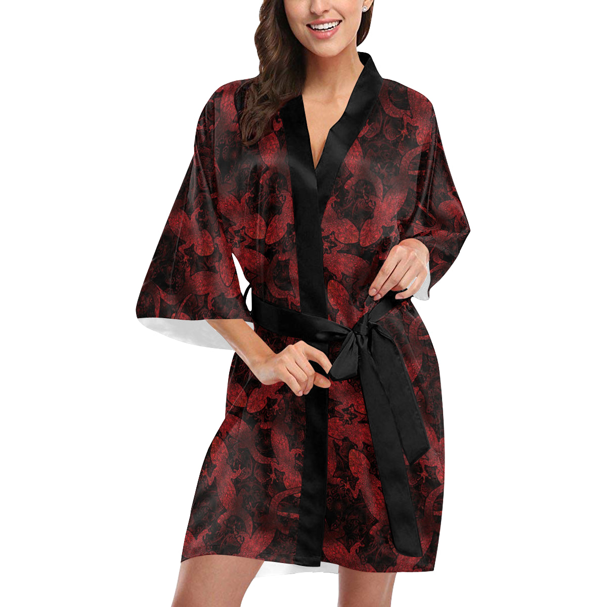 Gecko Pattern Print Design 04 Women's Short Kimono