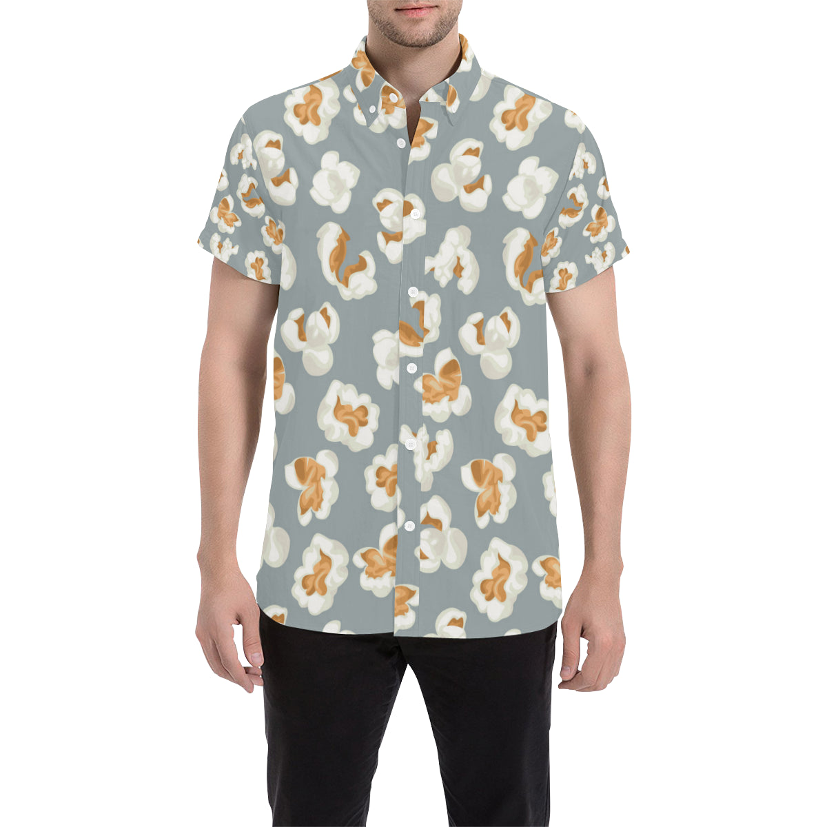 Popcorn Pattern Print Design A05 Men's Short Sleeve Button Up Shirt