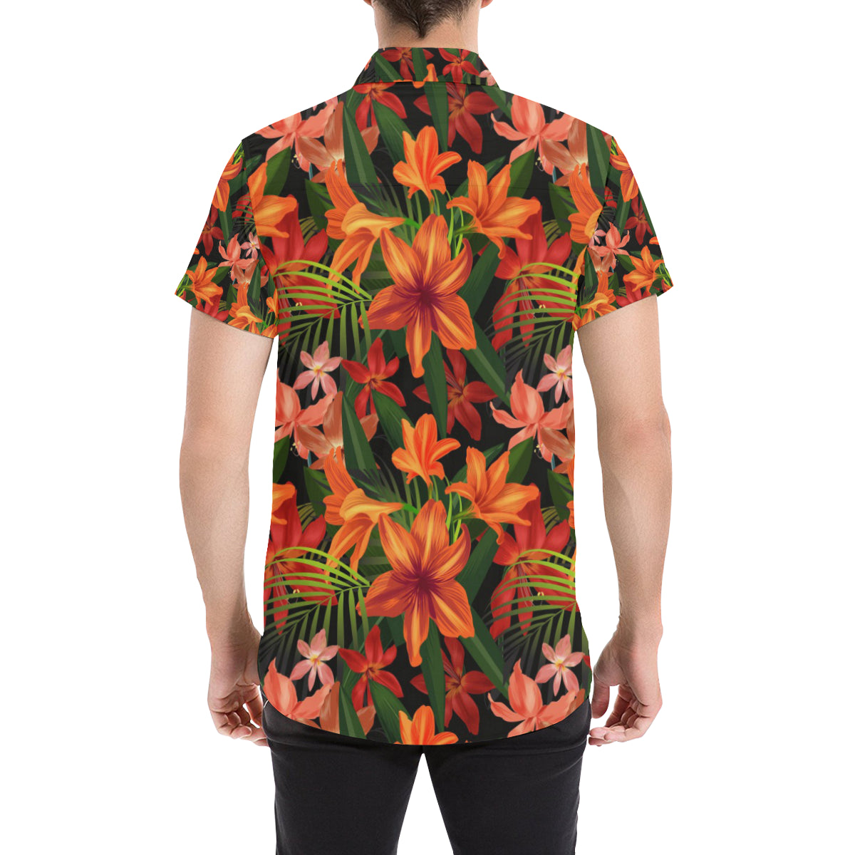Amaryllis Pattern Print Design AL05 Men's Short Sleeve Button Up Shirt