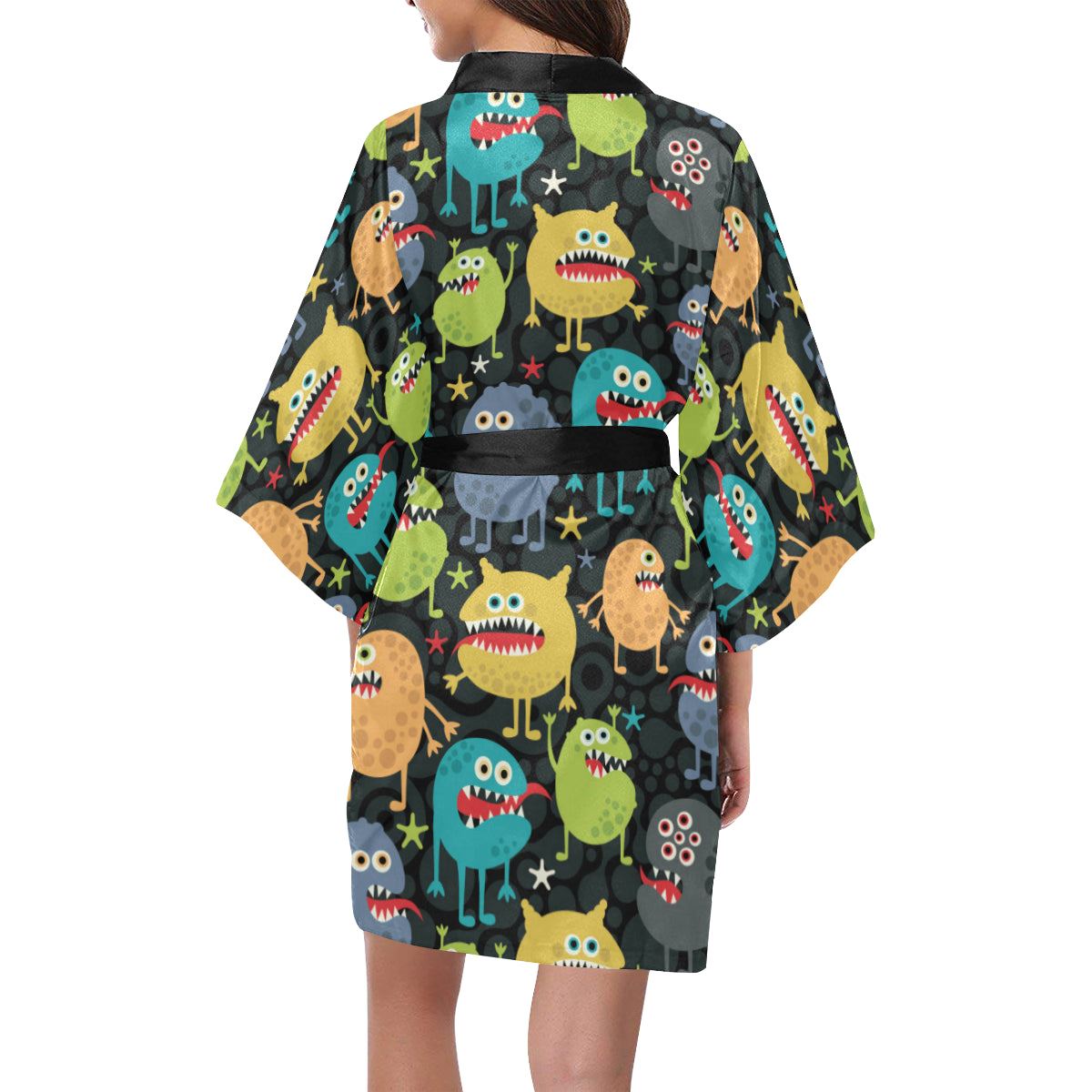Monster Pattern Print Design 01 Women's Short Kimono