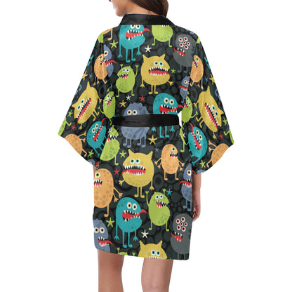 Monster Pattern Print Design 01 Women's Short Kimono