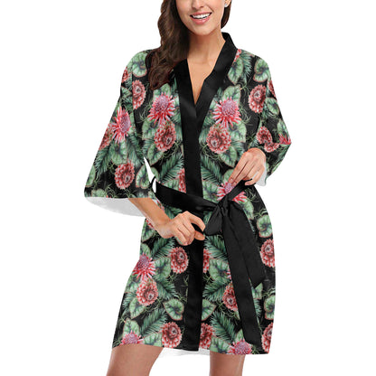 Dahlia Pattern Print Design DH06 Women's Short Kimono