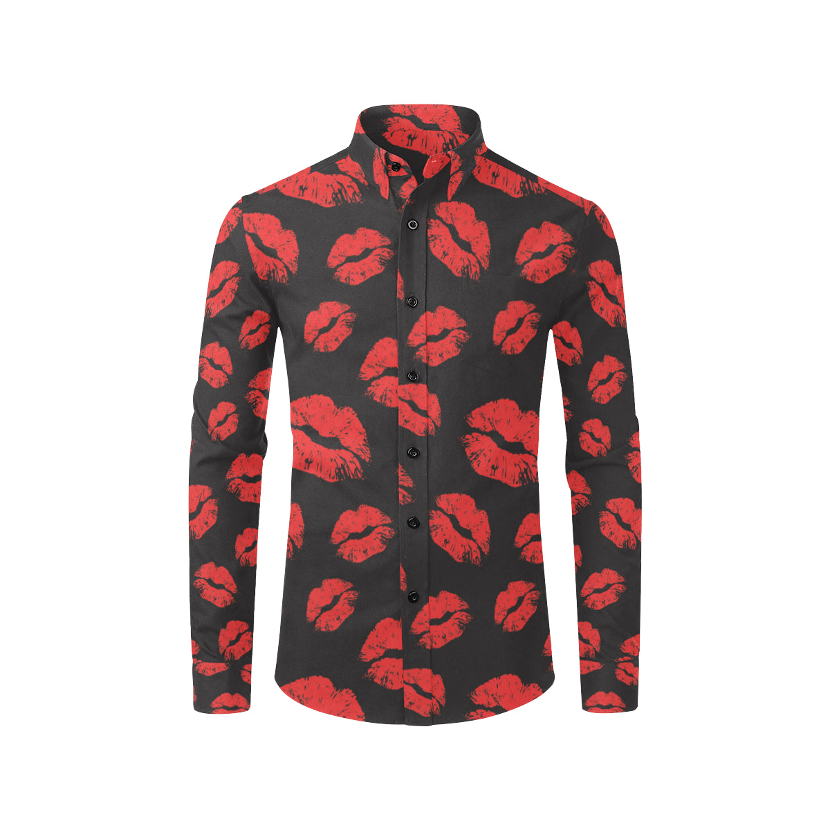 Lip Red Pattern Print Design 02 Men's Long Sleeve Shirt