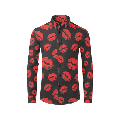 Lip Red Pattern Print Design 02 Men's Long Sleeve Shirt