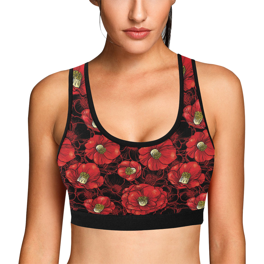 Camellia Pattern Print Design CM06 Sports Bra