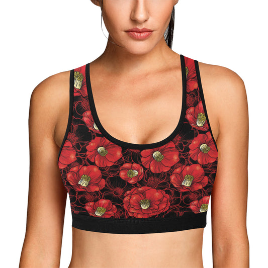 Camellia Pattern Print Design CM06 Sports Bra