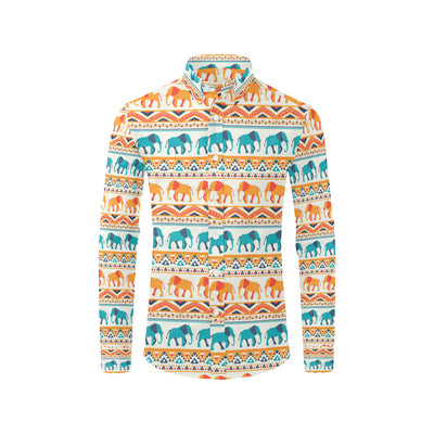 Elephant Aztec Ethnic Print Pattern Men's Long Sleeve Shirt