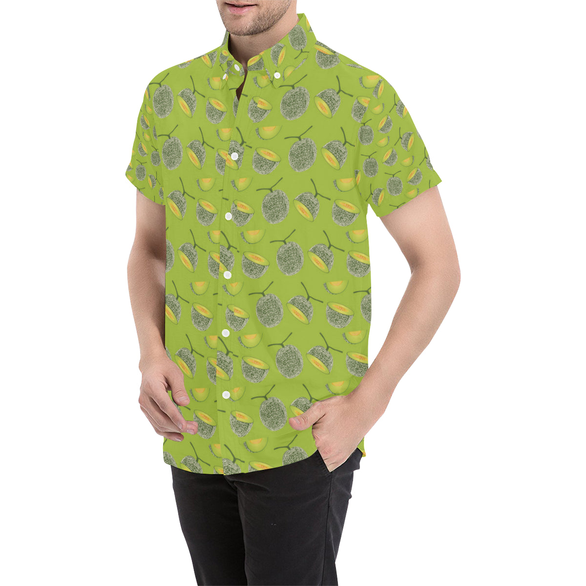 Cantaloupe Pattern Print Design 03 Men's Short Sleeve Button Up Shirt