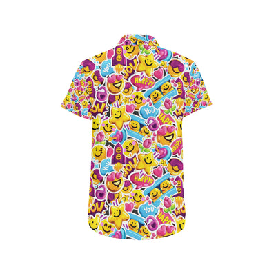 Emoji Sticker Print Pattern Men's Short Sleeve Button Up Shirt