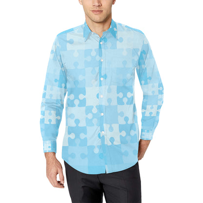 Puzzle Blue Pattern Print Design A04 Men's Long Sleeve Shirt