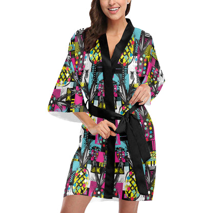 Pop Art Pineapple Pattern Print Design A02 Women's Short Kimono