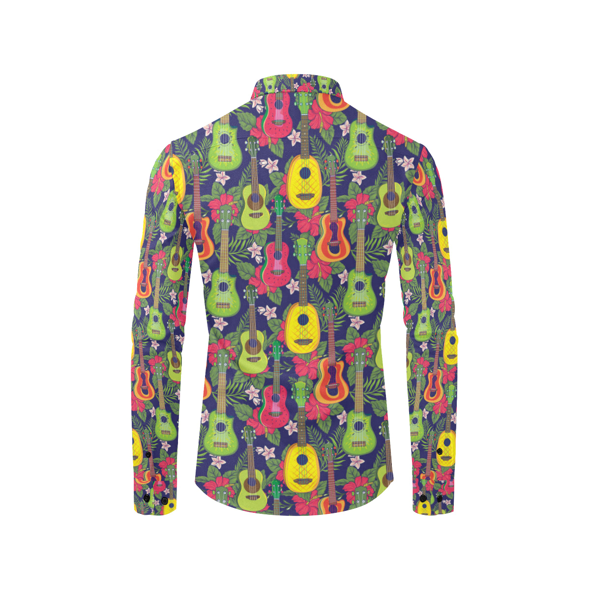 Ukulele Tropical Pattern Print Design 03 Men's Long Sleeve Shirt