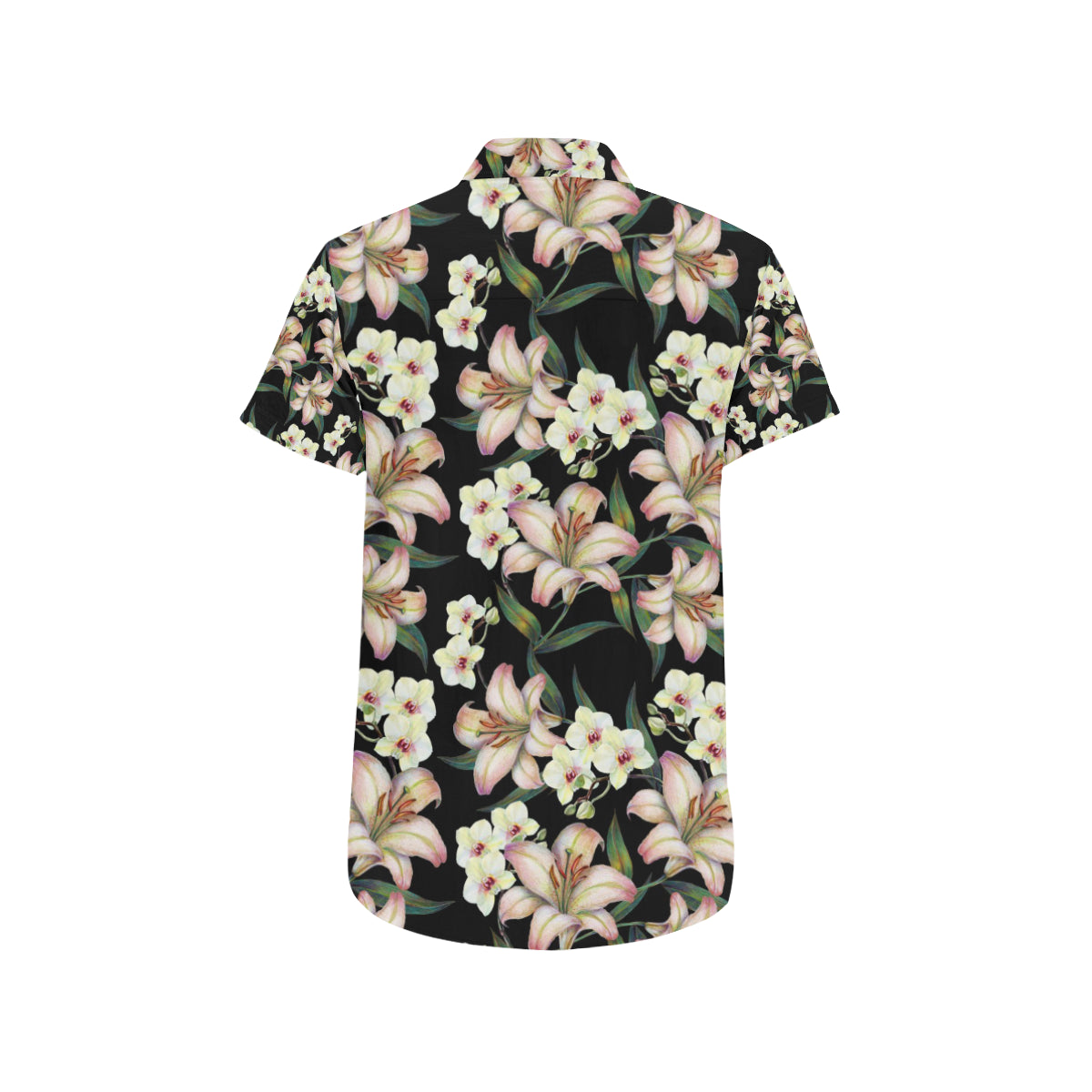Lily Pattern Print Design LY03 Men's Short Sleeve Button Up Shirt
