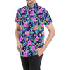 Neon Hibiscus Pattern Print Design HB016 Men's Short Sleeve Button Up Shirt