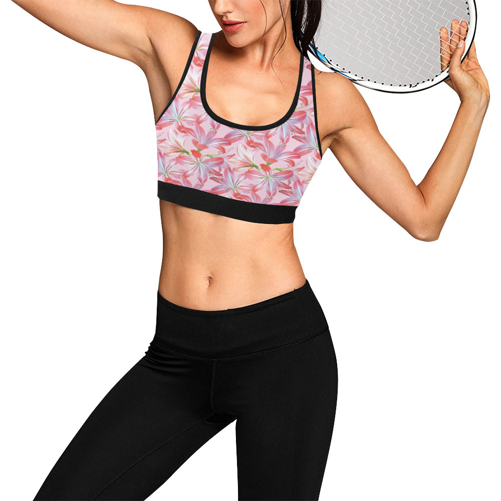 Amaryllis Pattern Print Design 02 Sports Bra